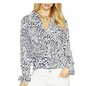 Lilly Pulitzer Sea‎ View Button Down Blouse Shirt Bright Navy Pineapple P…